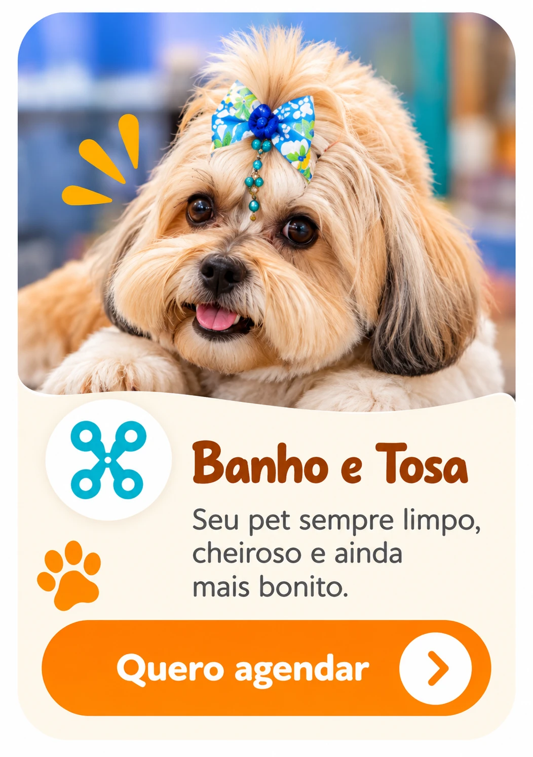 Banho e Tosa: seu pet sempre limpo, cheiroso e ainda mais bonito.